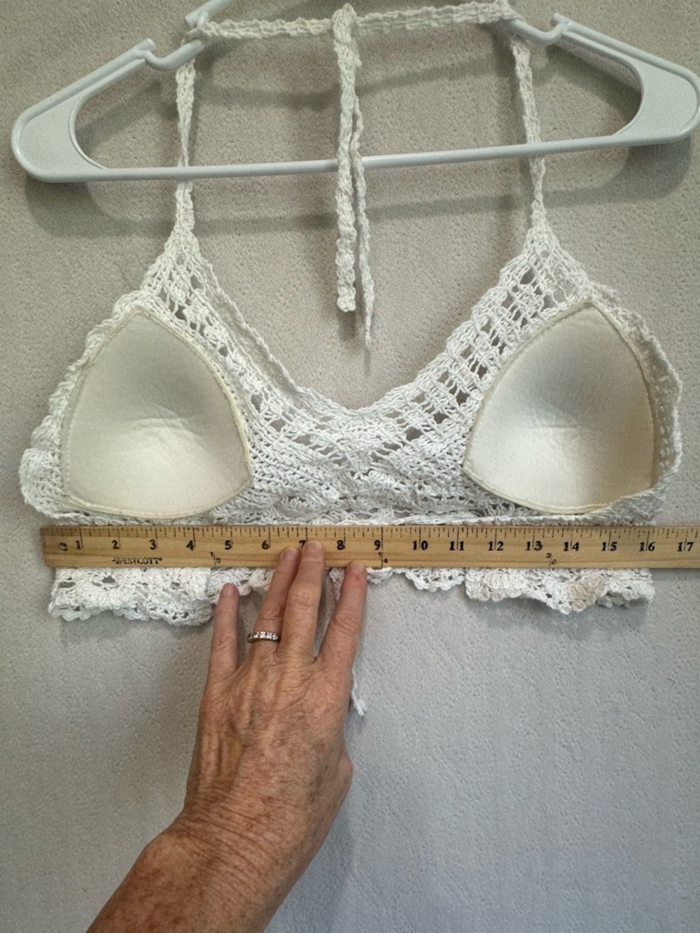Ivory White Crochet Festival Halter Bralette Top Sz Small Music boho Coachella - Picture 8 of 8